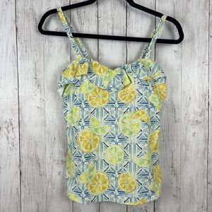 Lands End Tankini Top Women 6 Multi Color Lined Lemon Built In Bra Beach Swim